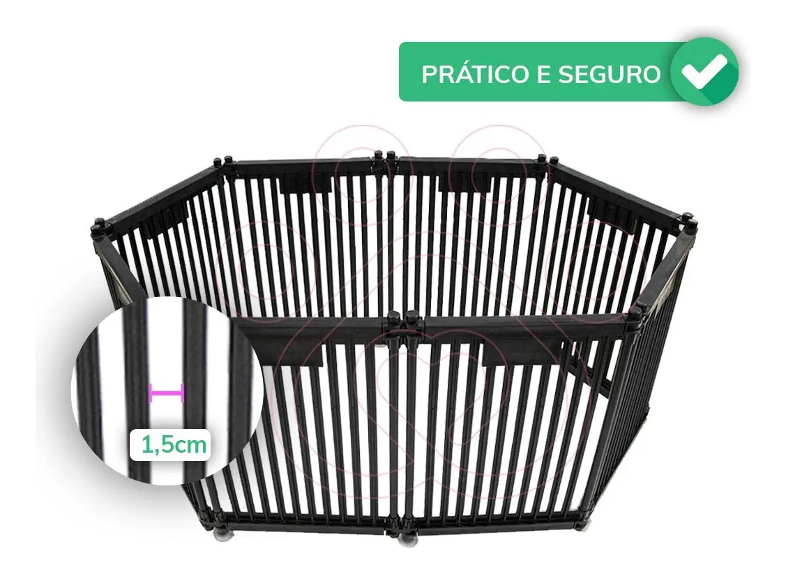 Cercado para cachorros Divipets com 8 painéis dobráveis de 60cm de altura montado em ambiente interno