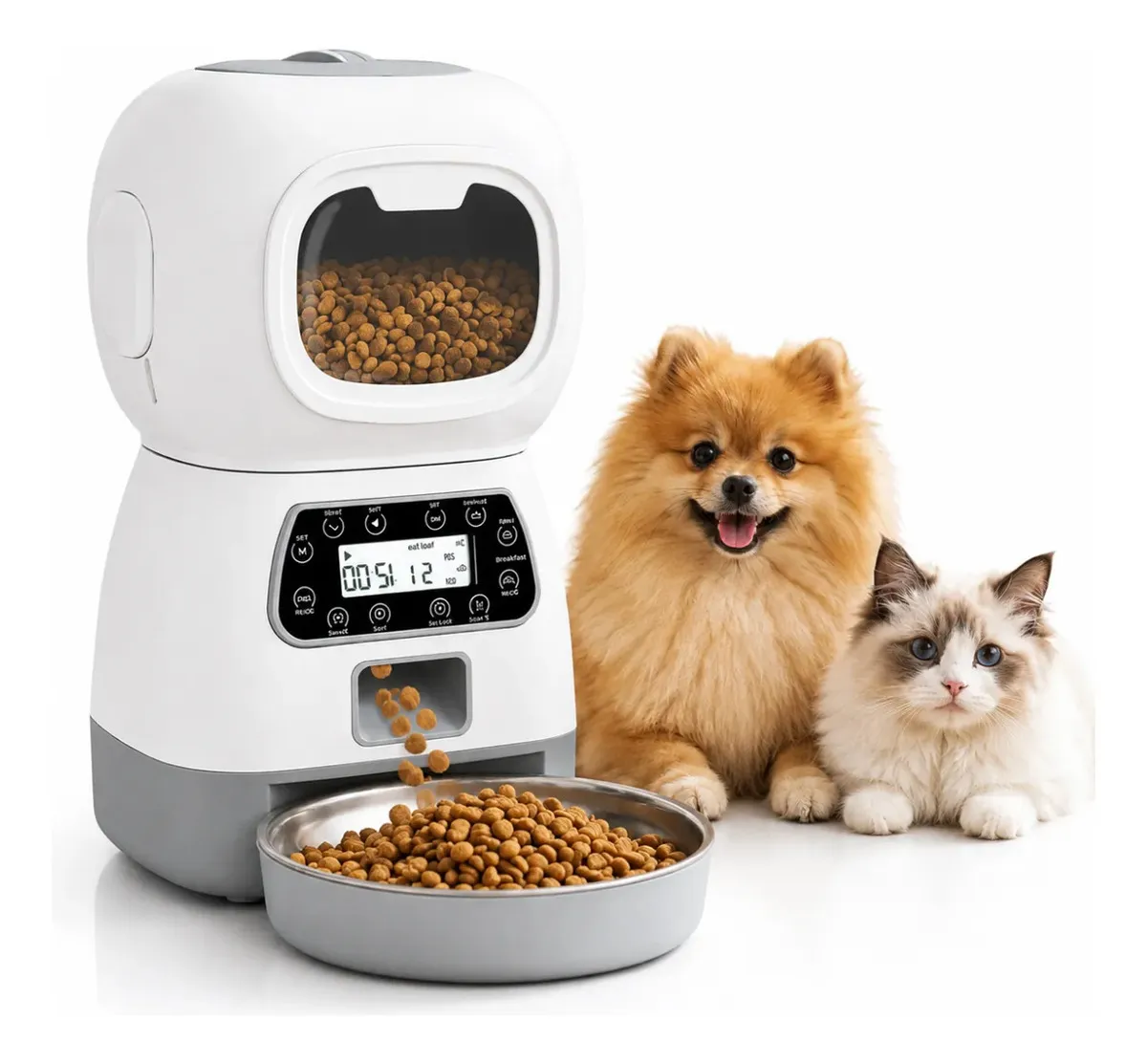 Alimentador automático programável com painel LCD, sem Wi-Fi, para cães e gatos