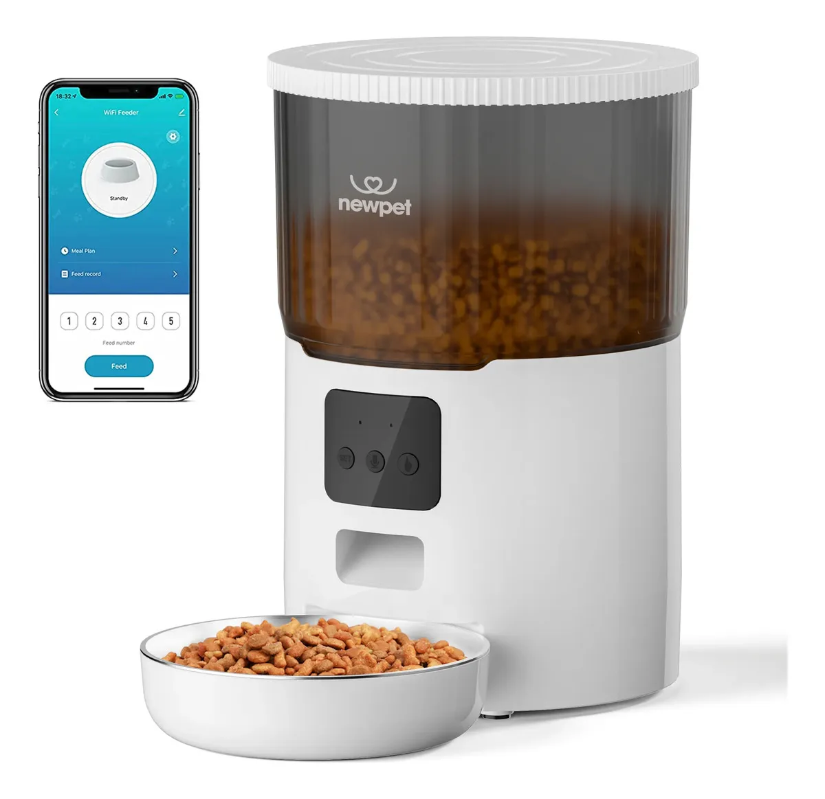 Comedouro automático Newpet 4L App com Wi-Fi, câmera e gravação de voz